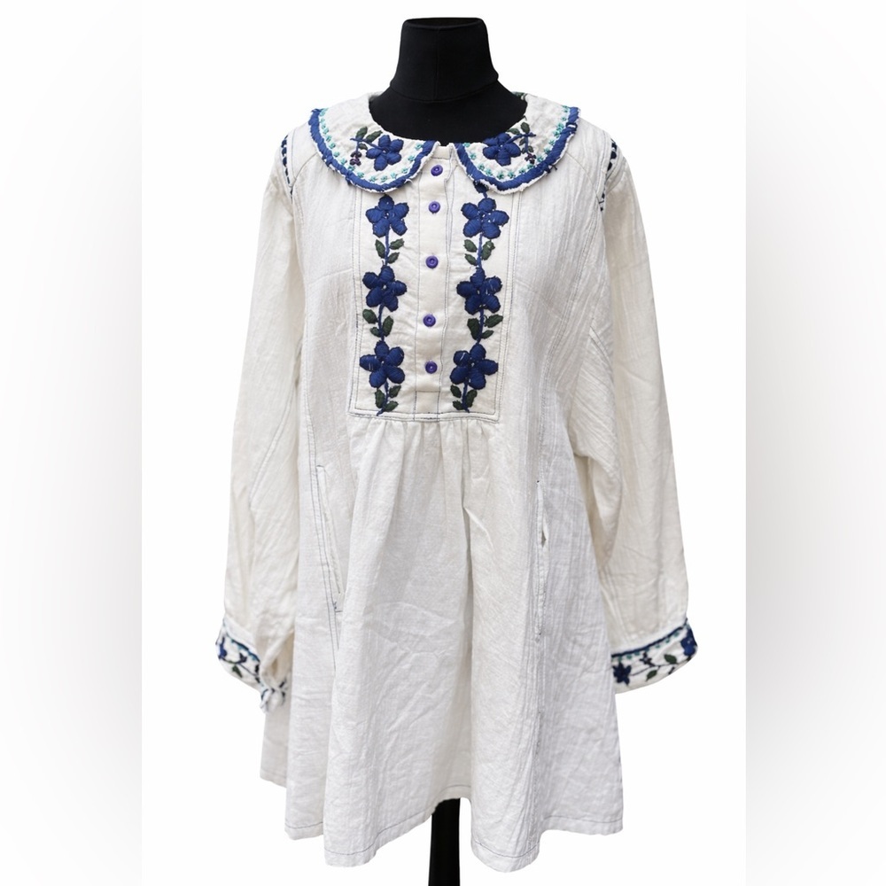 Free People Ivory Embroidered Boho Tunic Dress Small NWOT